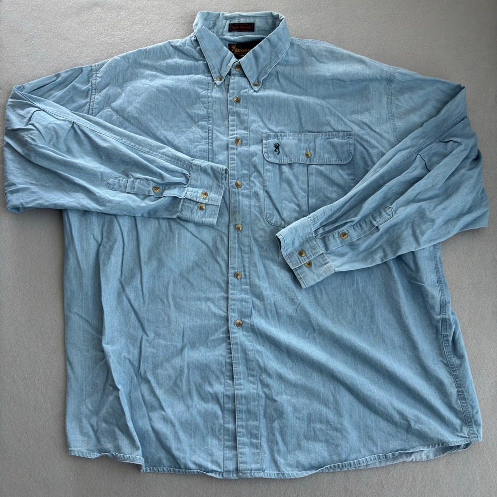 Browning Super Naturals Mens Light Chambray Quilted Shooting Shirt Blue XXL